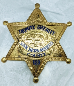 Late 1950's San Bernardino CA Deputy Sheriff Badge by Sun Badge Co #123