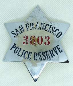 Nice WWII era San Francisco Police Reserve Badge by Irvine & Jachens # 3603