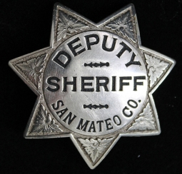 Beautiful Old 1910's - 1920's San Mateo County, California Deputy Sheriff Badge