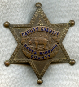 Circa 1940s Santa Barbara Co, California Deputy Sheriff Badge by LA Stamp & Stationery