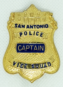 Beautiful & Extremely Rare 1950's San Antonio Police Captain of Vice Squad Badge