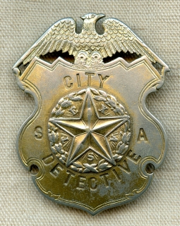 Ext Rare 1890s-1900s San Antonio Texas City Detective Badge Gilt Nickel