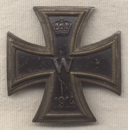 Scarce WWI Silver-Plated Brass Frame Vaulted Iron Cross 1st Class