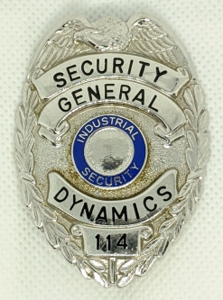 1960's - 70's General Dynamics Industrial Security Guard Badge #114