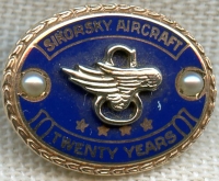 Rare 1940's Sikorsky Aircraft 20 Year Service Pin in Enameled 10K & Pearls