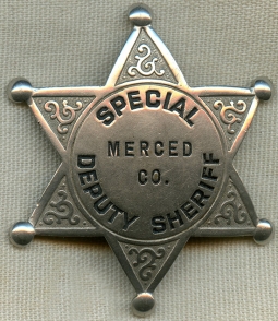 1930's - 40's Merced County, California Special Deputy Sheriff Badge by LA Stamp & Stationery Co.