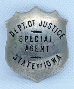 Great Old 1900's - 1910's Iowa Department of Justice Special Agent Badge