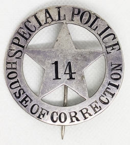 Wonderful, Large, Hand Stamped ca 1870's Special Police, House of Correction Circle Star Badge # 14
