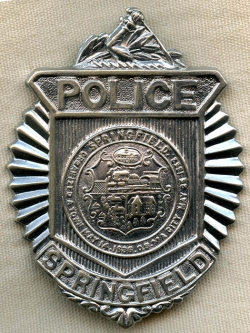 1930's Springfield, Massachusetts Police Badge #226. "Clamshell" or "Sunburst Radiator" Style