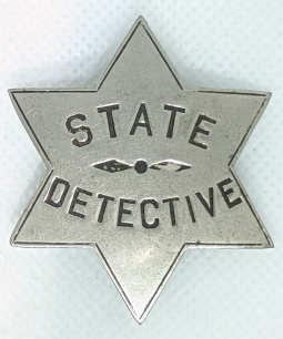 Early 1900's - 1910's "Stock" State Detective 6-point Star Badge. possibly State Issued