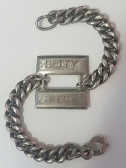 Unique WWII Sweet Heart Bracelet in Sterling Silver w/ US Army Captain Rank Insignia at Center
