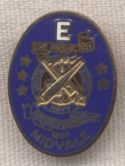 Scarce Sterling WWII US Navy "E" Pin 6th Award for Midvale Corporation