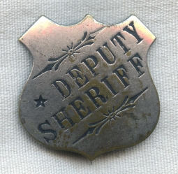 Great 1890s Old West Deputy Sheriff Stock Badge with Very Unique Lettering