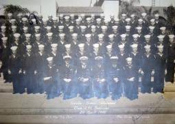 Framed Set of WWII USN Service School Command Graduation Photo & 1945 Sub Service Document