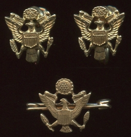 WWI US Army Sweetheart Earrings & Pin Set in 14K Gold