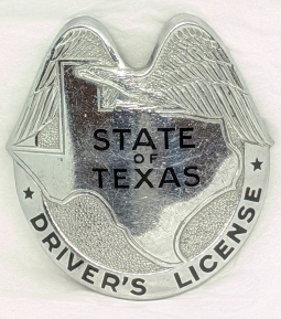 Late 1930's Texas Highway Patrol Driver's License Dept. Hat Badge by L.A.Stamp & Staty Co