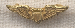 Tiny 10K Gold Early 1920s Air Service (USAS) Instructor Lapel Wing