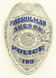 Beautiful 1950's Tucson Arizona Police Patrolman Badge #193 By LA Stamp & Stationery