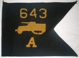 WWII US Army A Co. 643rd Tank Destroyer Battalion Guidon with Pole Ends