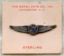 BEING RESEARCHED 1930s Sterling FPA Lapel Wing on Card NOT FOR SALE TIL IDed