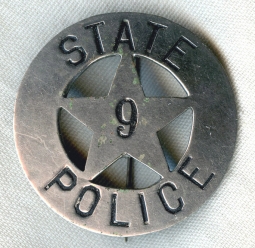 Great Old ca 1900 State Police Circle Star Badge Nevada? Ohio? Horse Thief?