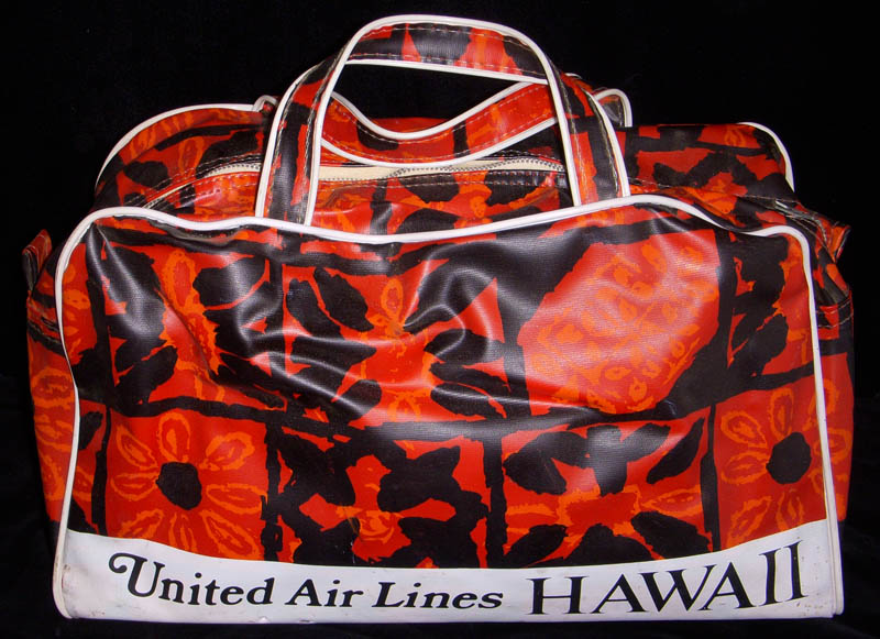 Late 1960s United Air Lines Promo Vinyl Travel Bag in Tapa Cloth