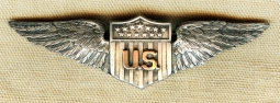 Beautiful, Extremely Rare (Only 6 Known) WWI USAS Pilot Wing in Sterling & 14K