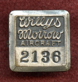 Ext. Rare WWI US Air Craft Engine Company worker ID Badge. Willys Morrow Aircraft.