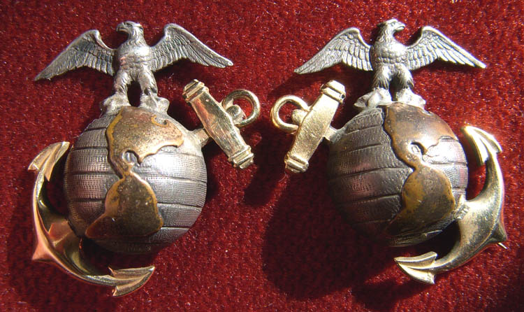 Pair of Pre-WWI or WWI USMC Officer Dress EGAs by BB&B in 14K & Silver ...