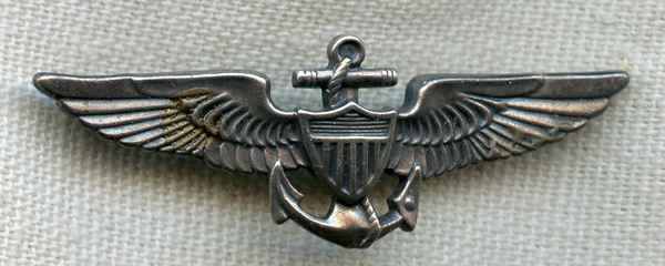 Rare Late 1930s-WWII USN Observer Sterling Wing in Overseas Cap Size ...