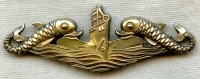 WWII USN Officer Sub Dolphins by H&H in "Deep Wave" or "Deco" Pattern Gold on Silver