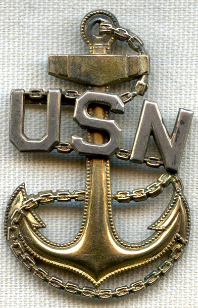 Beautiful Sterling & 1/20th 10K Gold WWII USN Chief Petty Officer's Hat ...