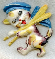 Great Large WWII US Navy Cat-Shaped Celluloid Sweetheart Pin