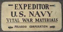 Great WWII Vital USN War Materials Worker from Polaroid Corp. Car Tag (License Plate) Good Condition