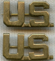 Nice Pair Pinback 1930's - WWII US Army Officer Collar 'US' Insignia