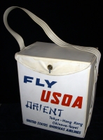 Wonderful Late 1950's US Overseas Airlines (USOA) Promotional Vinyl Flight Bag with Great Graphics