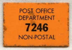 Scarce 1930s-1940s US Post Office Dept. Non-Postal Employee ID Badge in Orange Celluloid