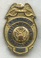 Circa 1945 US Postal Service Postmaster Wallet Badge of W.B. Walters, Fort Myers, Florida