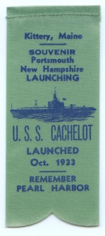 WWII Souvenir Submarine Launch Ribbon for the USS Cachalot (SS-170) with Typo of "Cachelot