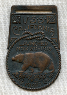 Rare & Beautiful 1919 Bronze USS California Launching Badge from Mare Island Navy Yard