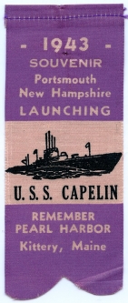 1943 Submarine Launch Ribbon for the Lost Boat USS Capelin SS-289