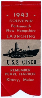 1943 Submarine Launch Ribbon for the Lost Boat USS Cisco SS-290
