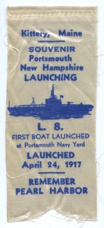 WWII Souvenir Submarine Launch Ribbon for the USS L-8 (1st Sub Launched at PSNY) with Date Typo