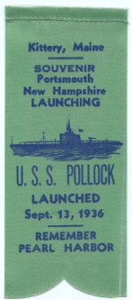 WWII Souvenir Submarine Launch Ribbon for the USS Pollack (SS-180) with Two Typos