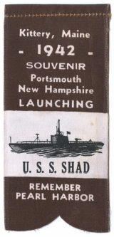 1942 Submarine Launching Ribbon for USS Shad (SS-235)
