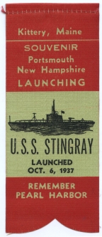 WWII Souvenir Submarine Launch Ribbon for the USS Stingray (SS-186)