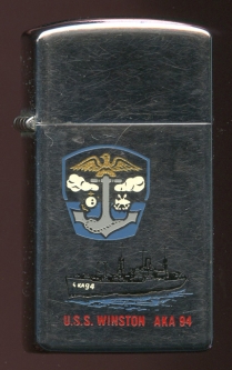 1966 USN Slim Zippo Ship Lighter Presented by Commanding Officer of USS Winston AKA-94