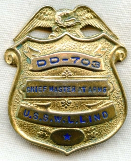 Late WWII Chief MAA (Master at Arms) Badge for USS Wallace L. Lind DD-703