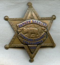 Great Late 1930s Ventura County (California) Deputy by LA Stamp & Stationery Sheriff Badge