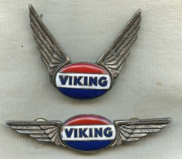 Extremely Rare Ca 1947 Viking Air Line Pilot Wing & Hat Badge in Enameled Sterling Silver